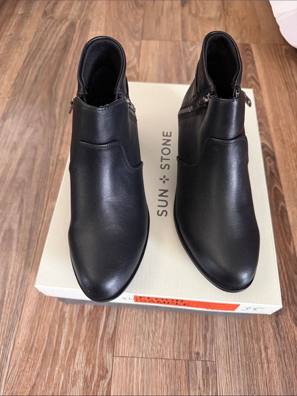 Sun + Stone Black Leather Ankle Booties